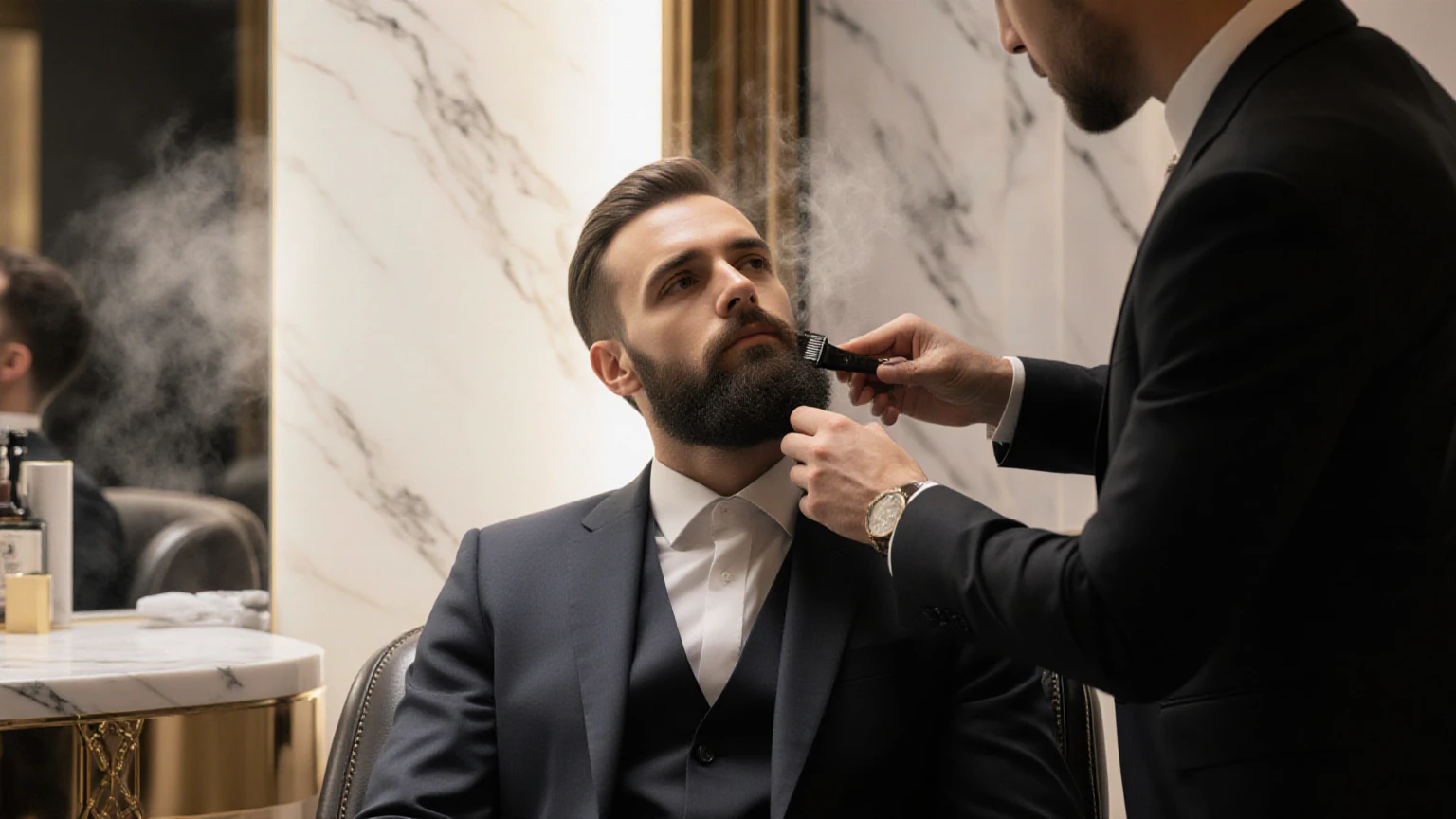 Man getting a beard trim